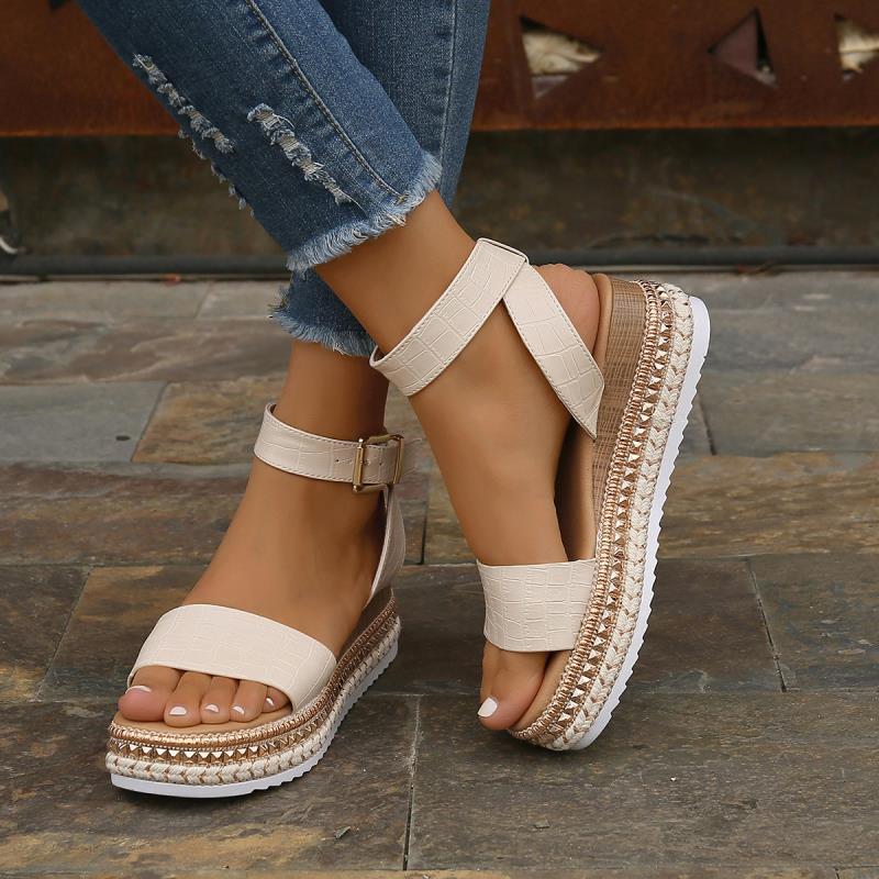 Summer Ready: Stylish Buckle Strap Hemp Wedge Sandals for Fashion and Comfort