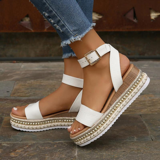 Summer Ready: Stylish Buckle Strap Hemp Wedge Sandals for Fashion and Comfort