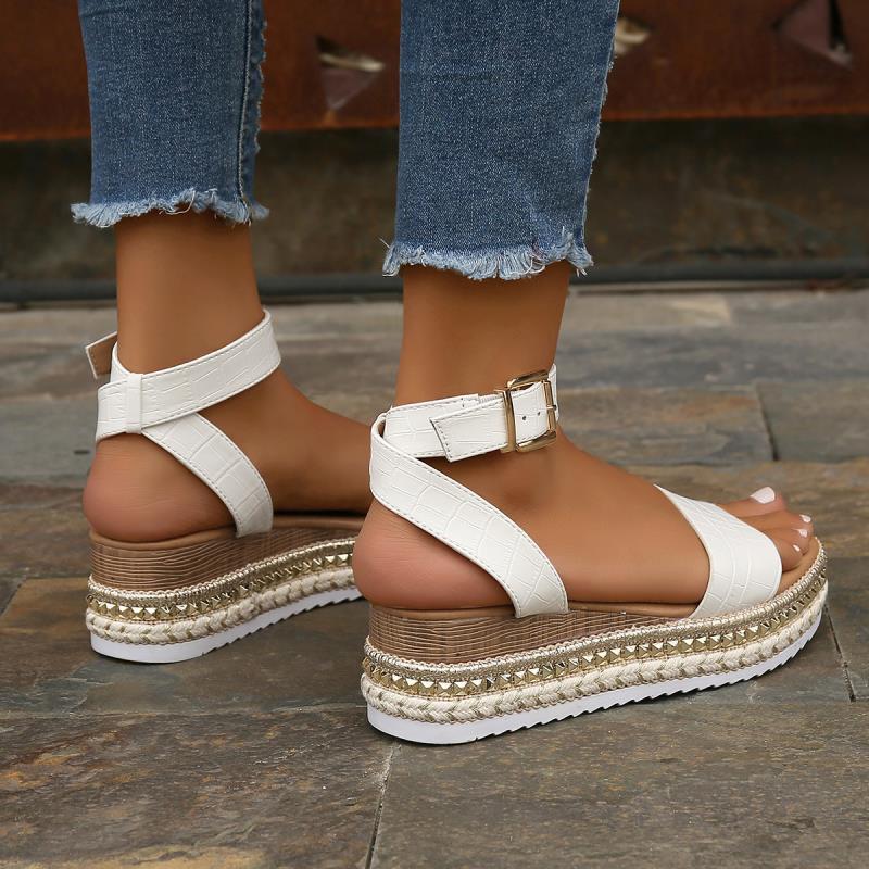 Summer Ready: Stylish Buckle Strap Hemp Wedge Sandals for Fashion and Comfort