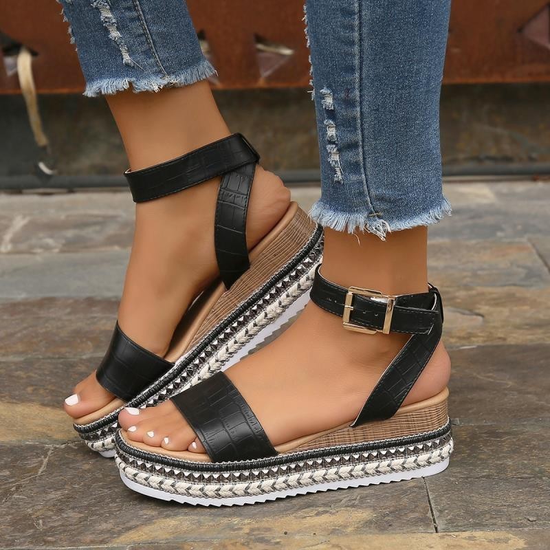 Summer Ready: Stylish Buckle Strap Hemp Wedge Sandals for Fashion and Comfort