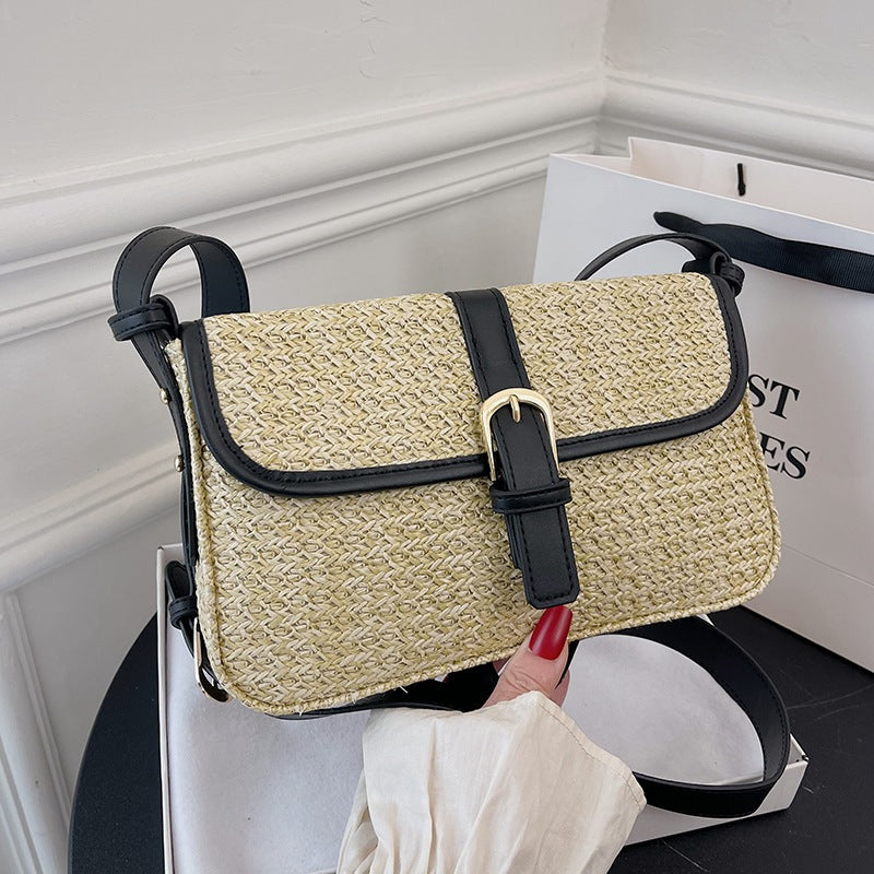 Upgrade Your Summer Style: Trendy Straw Shoulder Bag with Chic Sewing Thread Accents